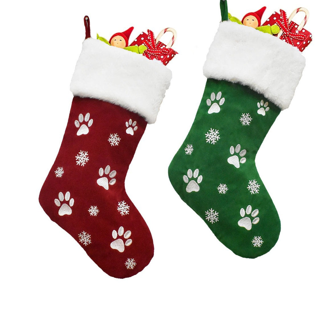 Calcetín Navideño para Mascotas con Huellitas Bordadas
