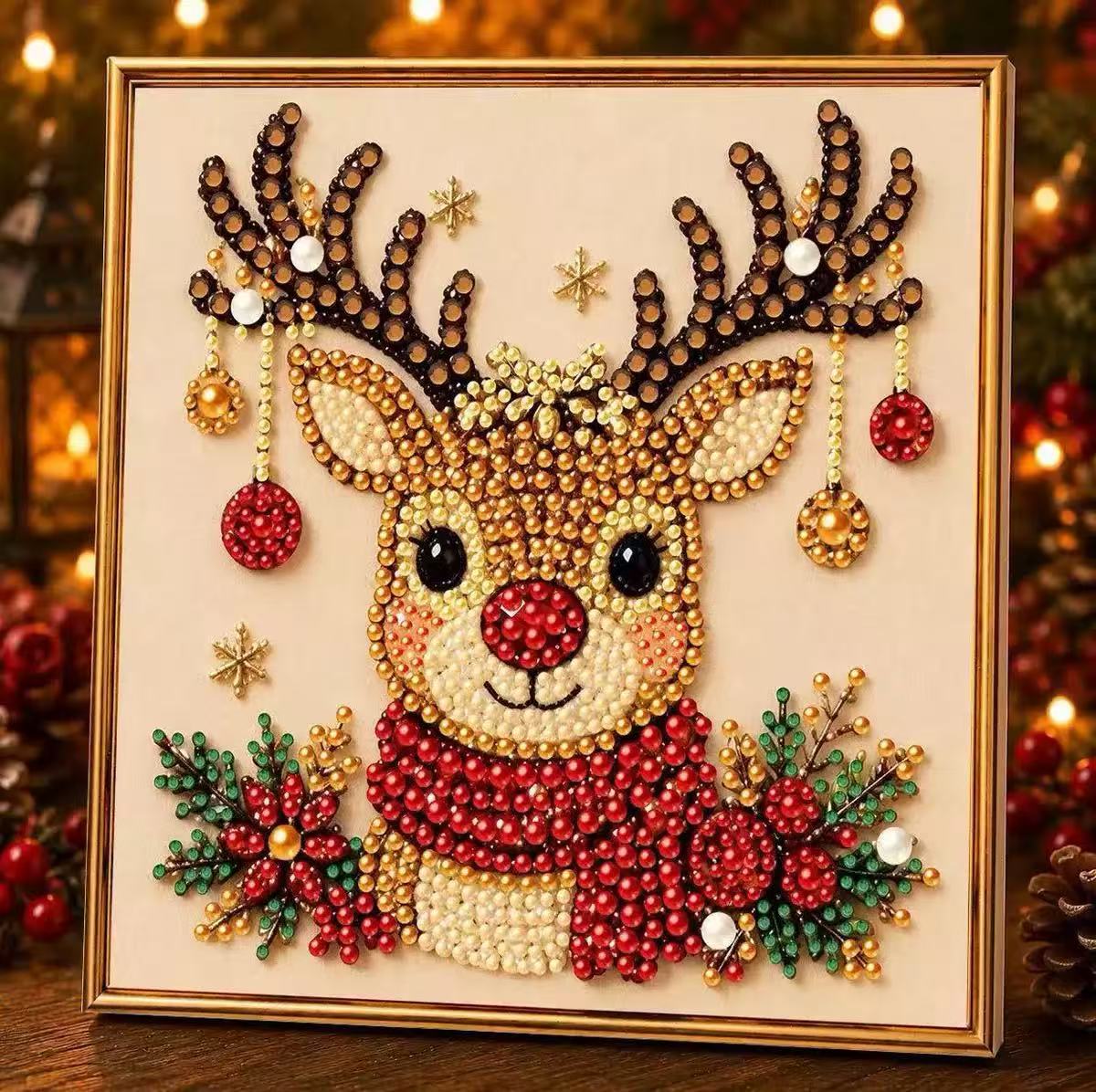 Kit Pintura con Diamantes Navideña con Borde Dorado