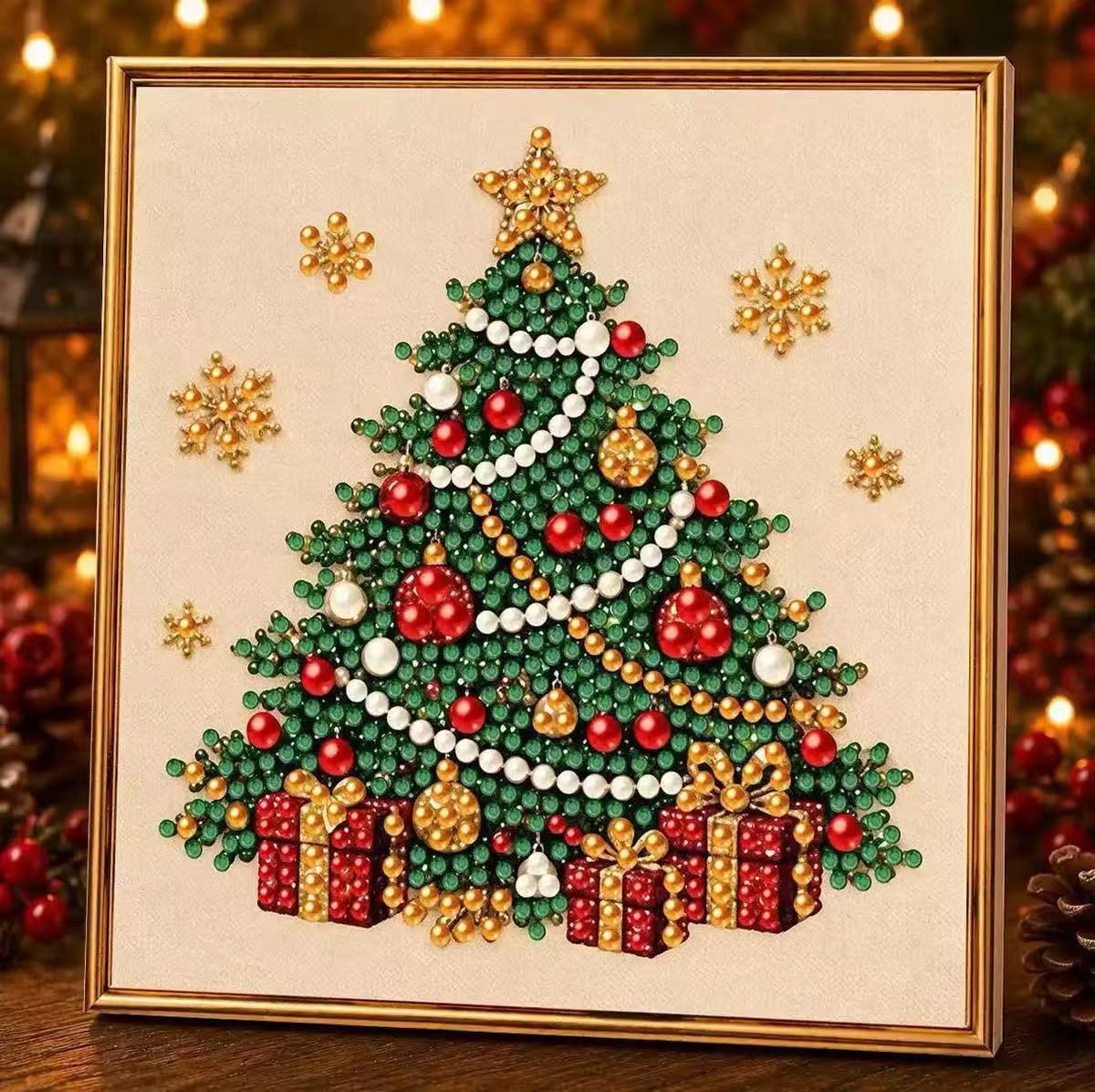 Kit Pintura con Diamantes Navideña con Borde Dorado