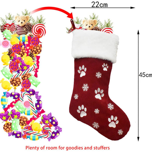 Calcetín Navideño para Mascotas con Huellitas Bordadas