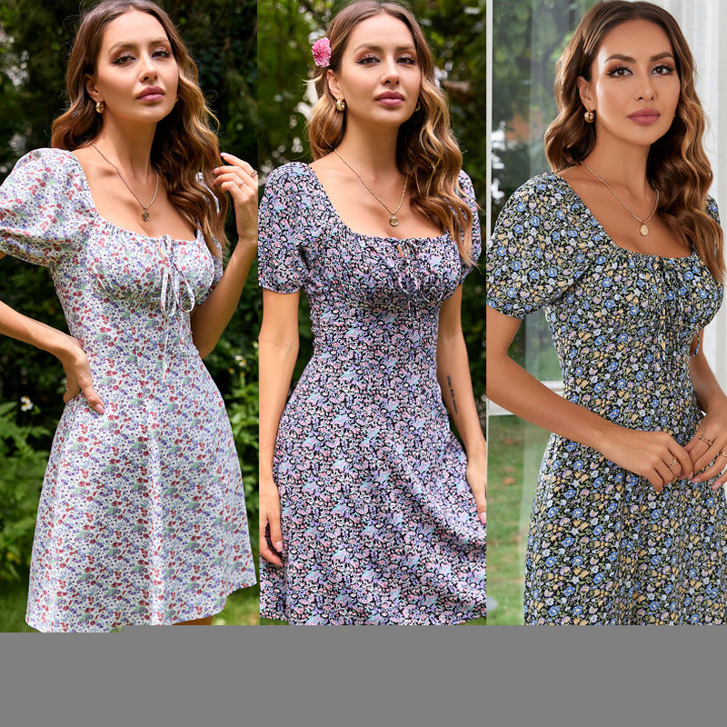 Floral Print Square Collar Dress